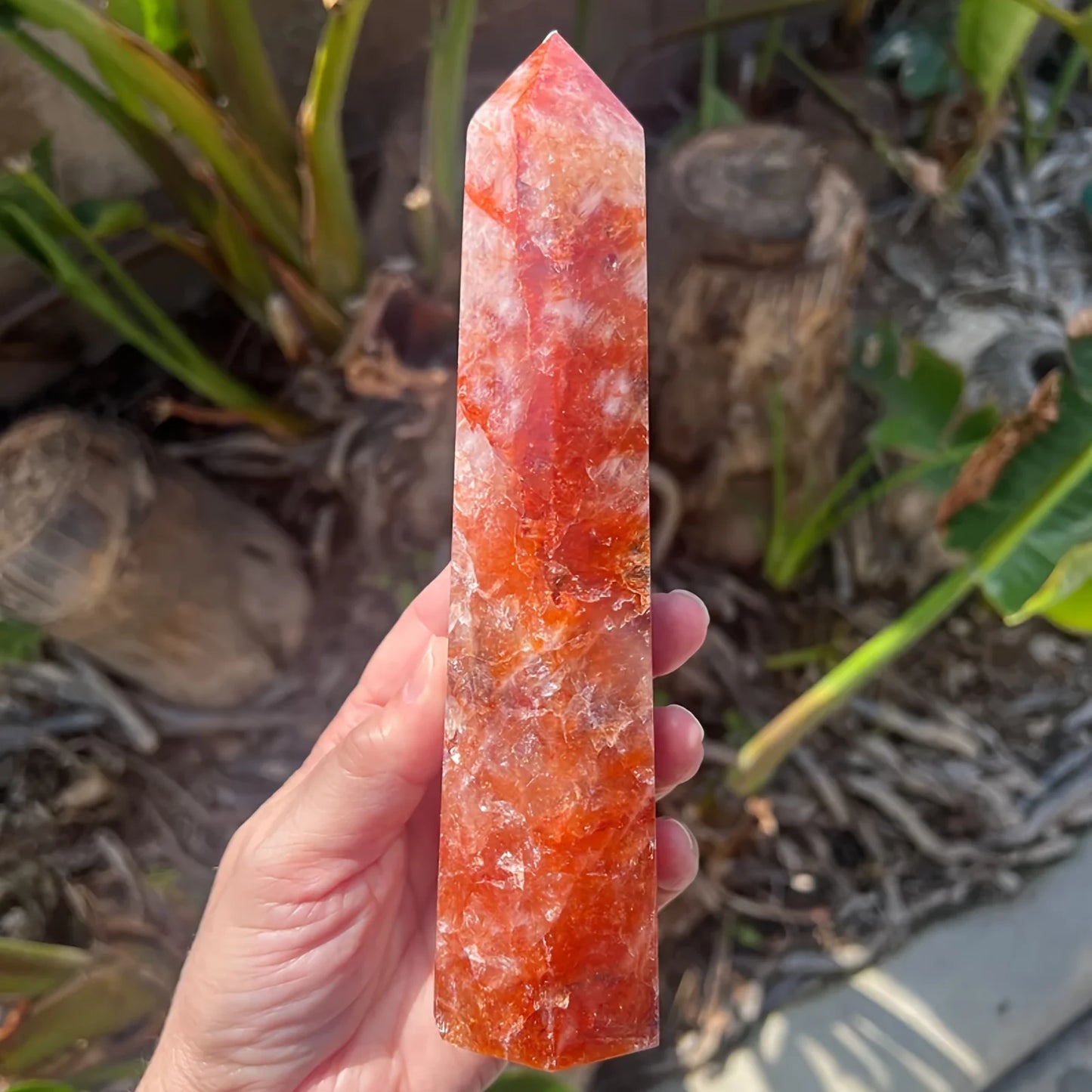1PC Natural Large Fire Quartz Obelisk Crystal Tower Magic Point Healing Stone Home Decor