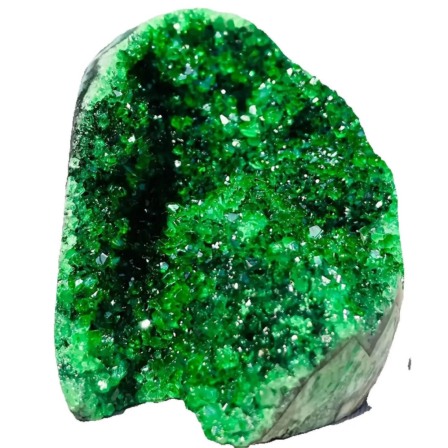 Sparkling Green Crystal Cluster Geode with Polished Edges