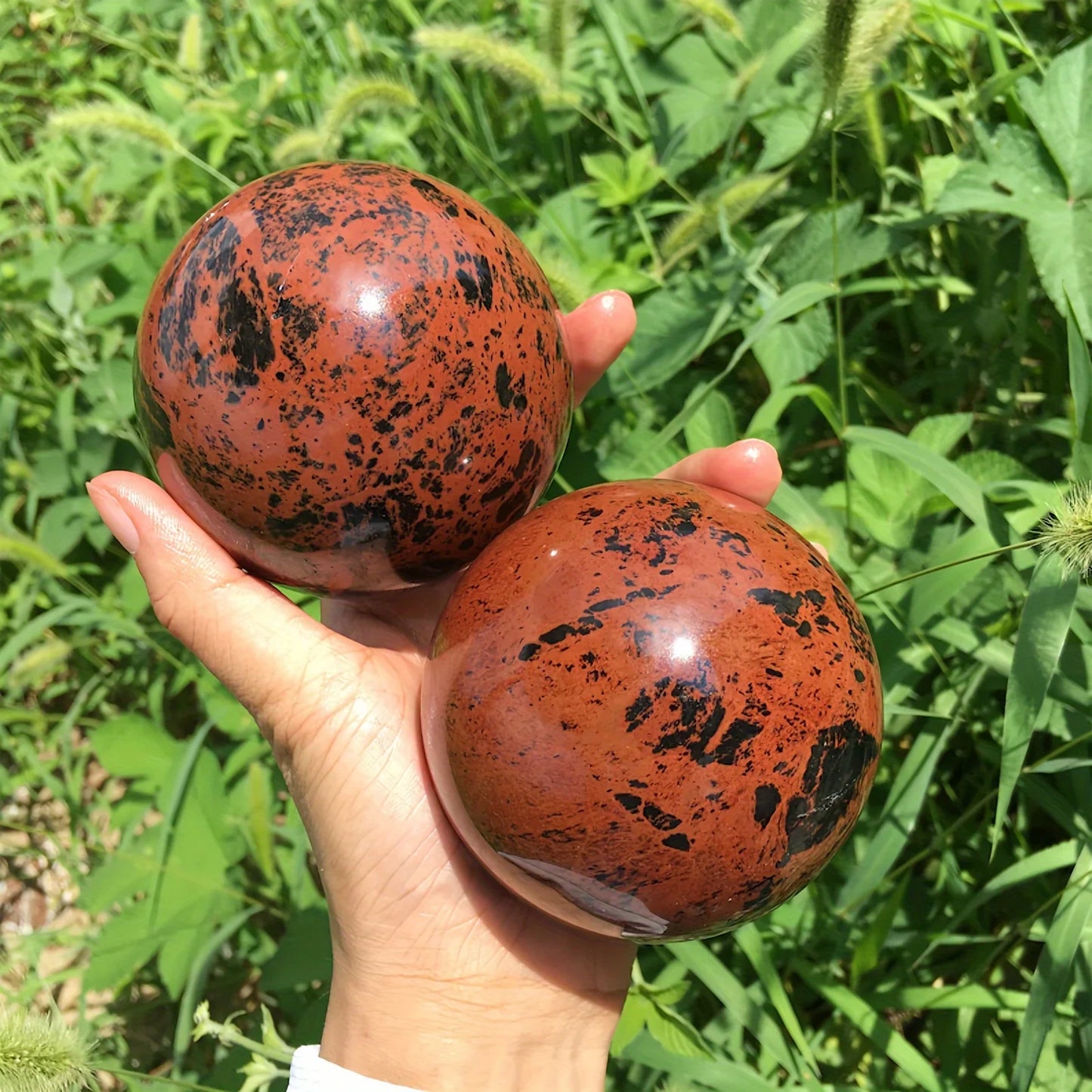 Red Obsidian Sphere Polished Crystal Gift For Family Theme