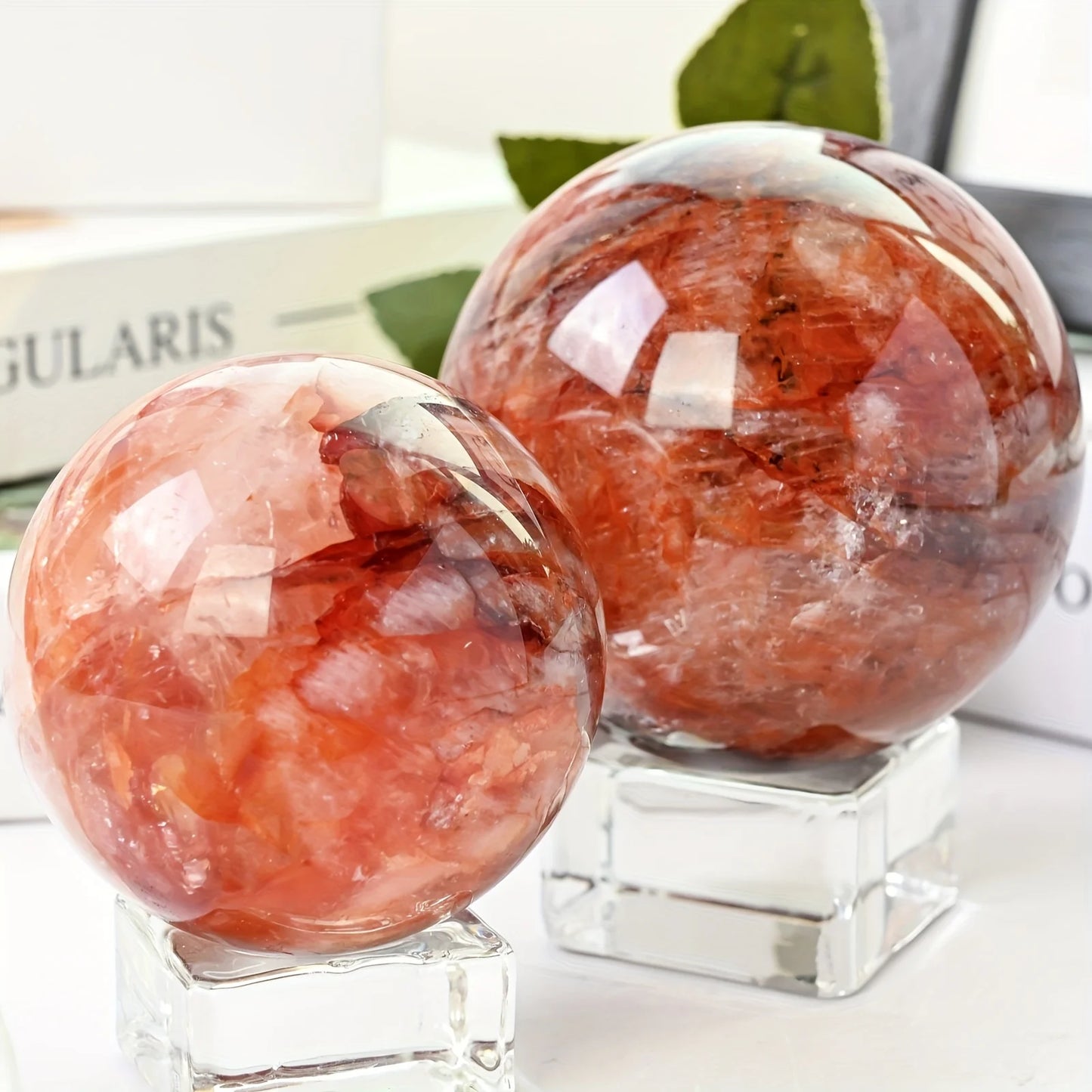 Large Fire Quartz Crystal Sphere Polished Ball Home Decor Gift Souvenir Magic Point Healing Stone