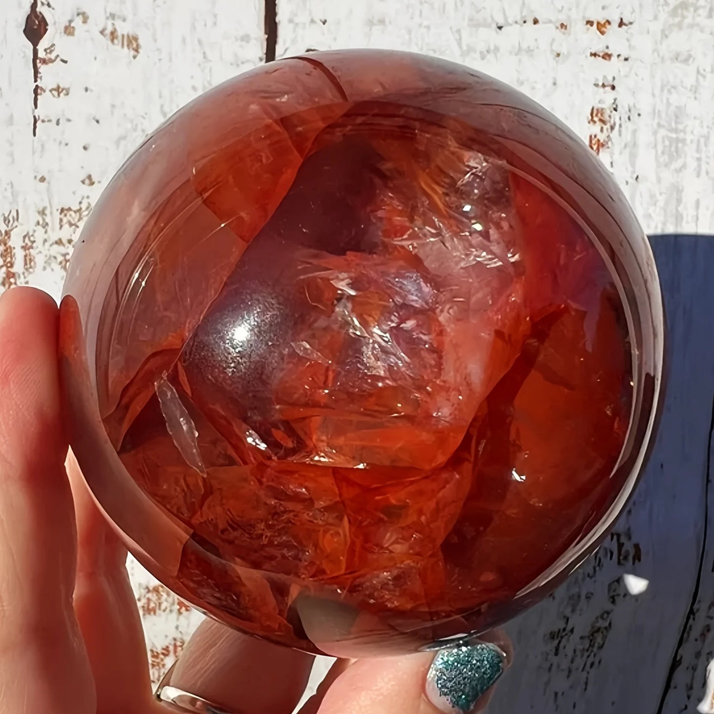 Large Fire Quartz Crystal Sphere Polished Ball Home Decor Gift Souvenir Magic Point Healing Stone