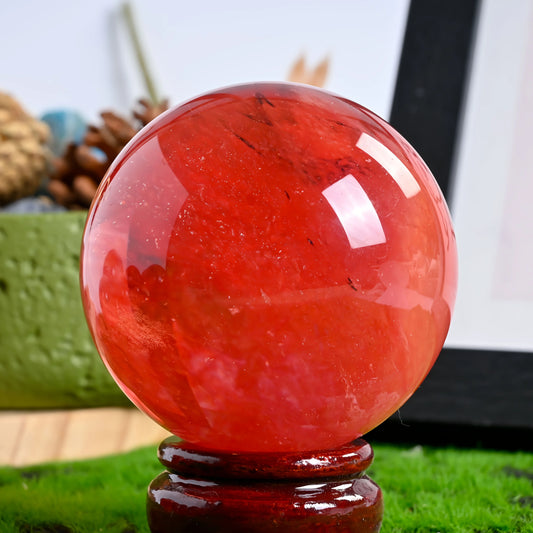 Red Smelting Stone Ball Quartz Crystal Sphere Home Decor