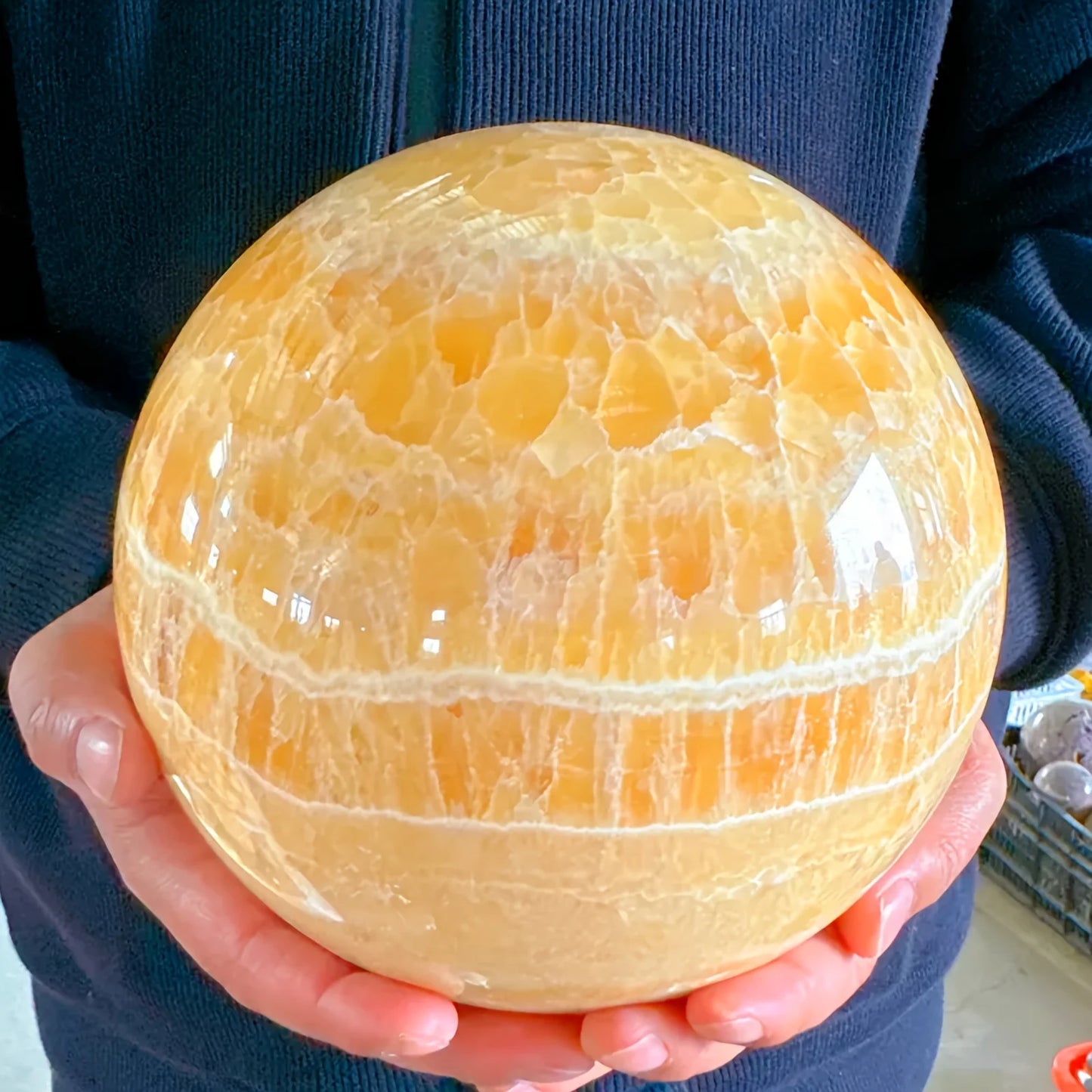 Orange Calcite Crystal Ball For Banquets And Holiday Decor
