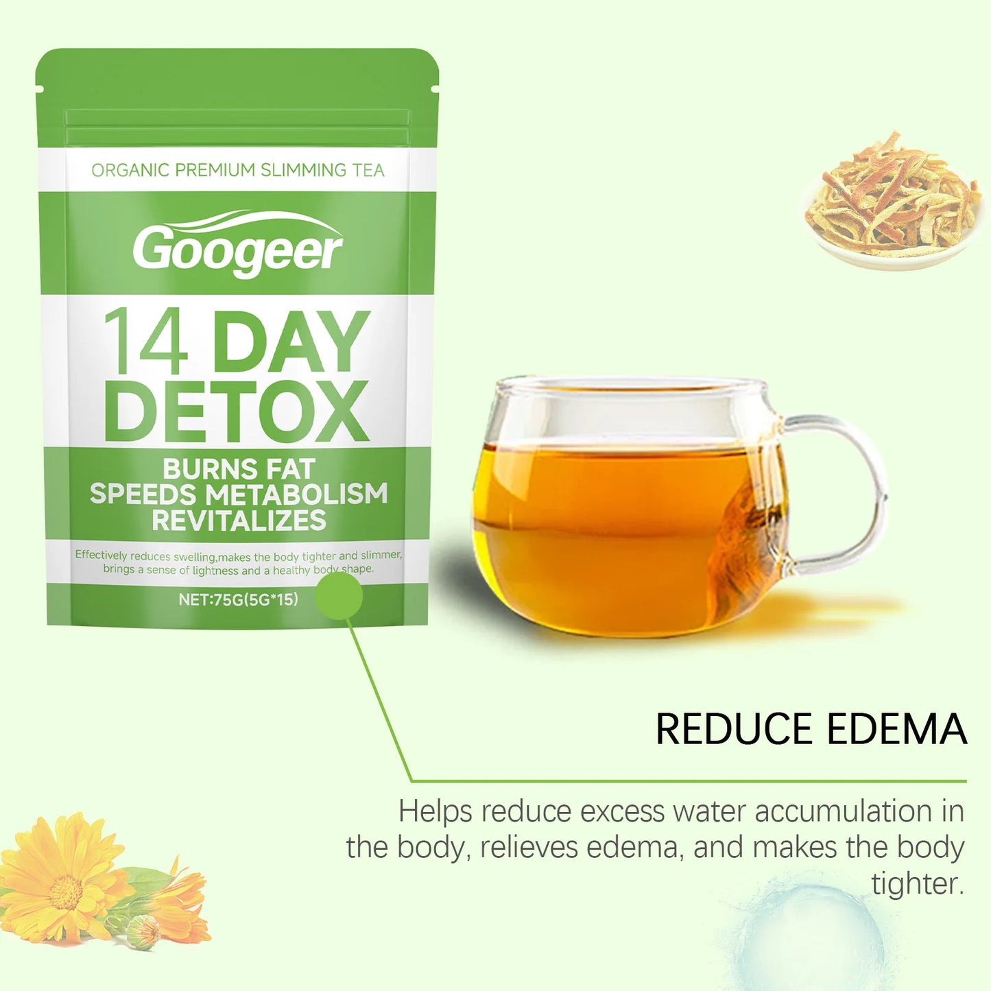Googeer 75g Slimming Detox Tea Organic Dietary Supplement for Weight Loss and Fat Burning Herbal Detox Tea