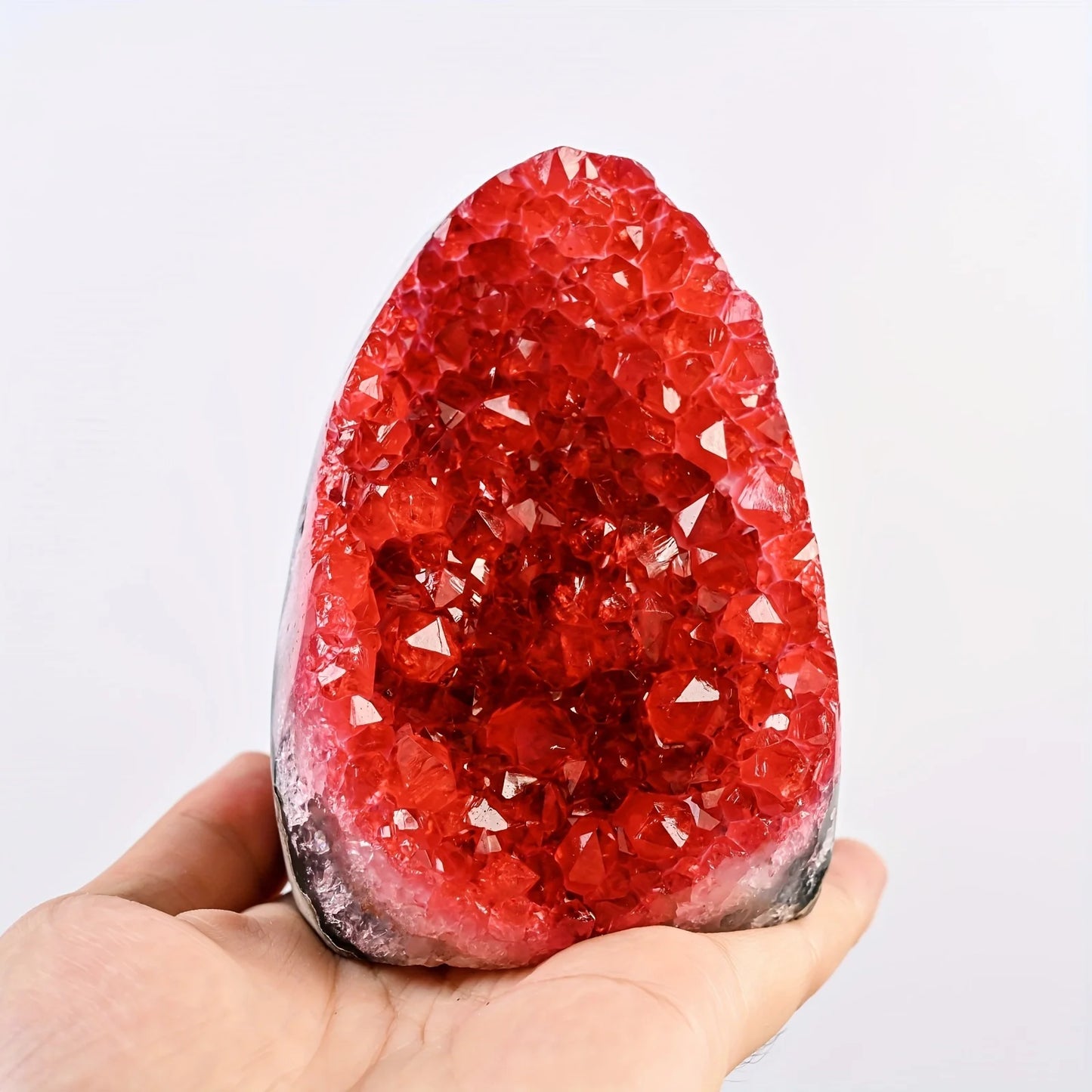 Rare Red Geode Crystal Cluster Cut Base For Home Decor