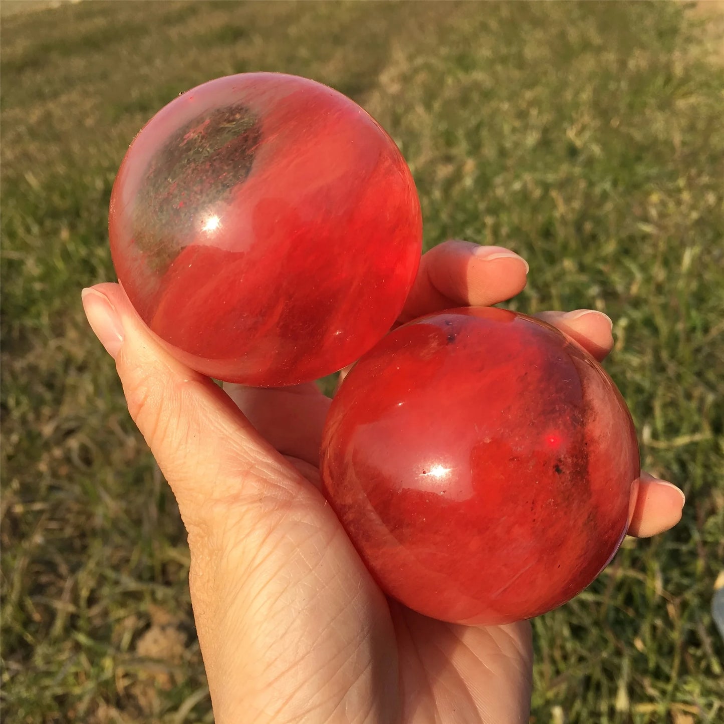 Red Smelting Stone Ball Quartz Crystal Sphere Home Decor