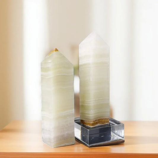 Natural Afghan Jade Four Sided Crystal Tower Magic Point Healing Stone Obelisk Wand Stone Home Decor