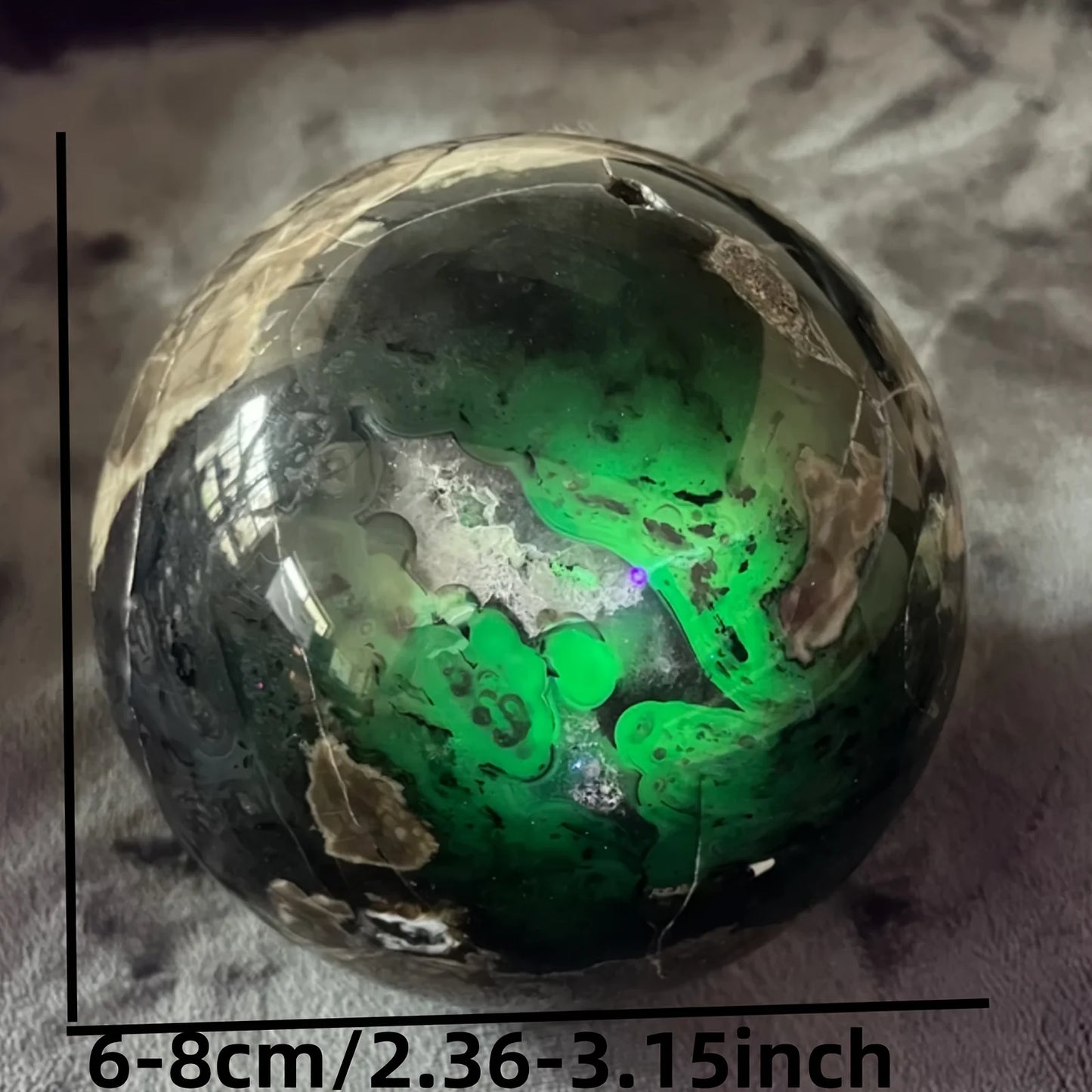 Natural Volcanic Agate Sphere with UV Reactive Fluorescence Crystal Ball Ornament Home Decoration Souvenir Gift
