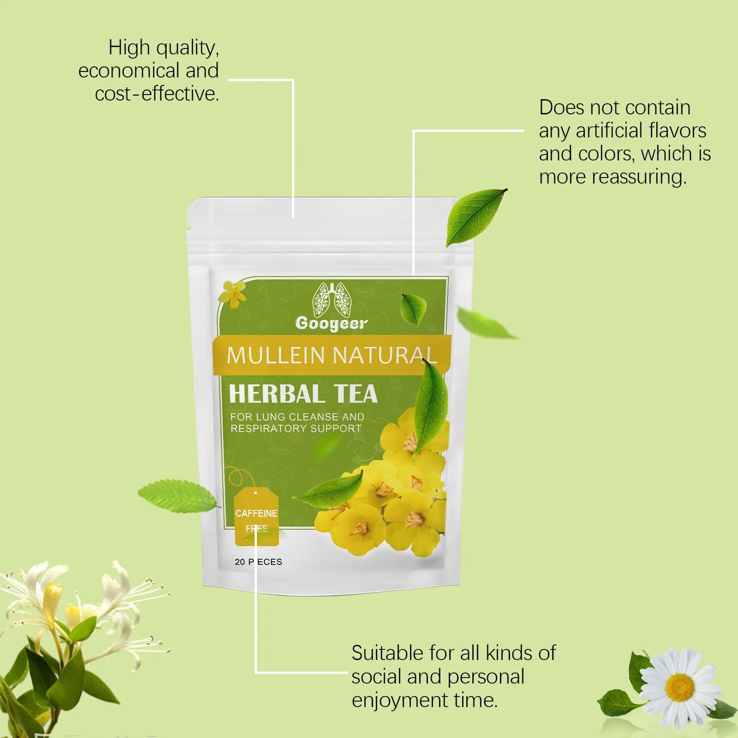 Googeer 20pcs Herbal Tea For Lung Cleansing And Liver Detox Supplement With Light Fresh Taste