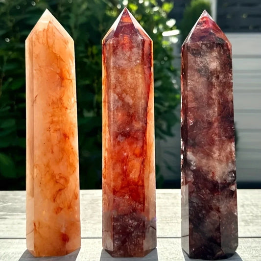 1PC Natural Large Fire Quartz Obelisk Crystal Tower Magic Point Healing Stone Home Decor