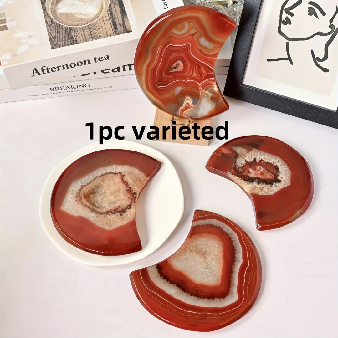 Red Agate Geode Moon Shape Crystal Stone Home Decor Gift