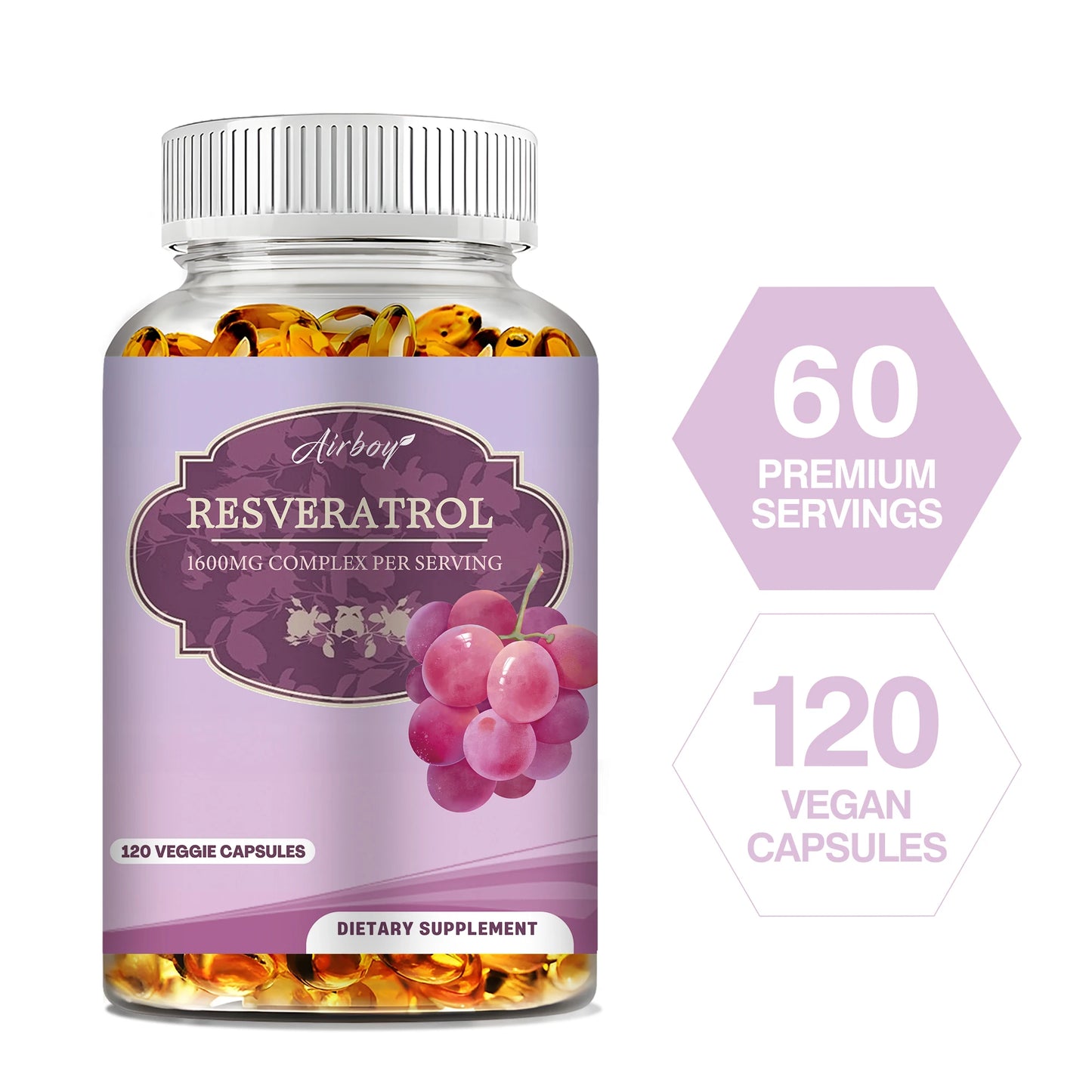 Resveratrol Capsules for Cardiovascular Health Anti Aging Antioxidants Immunity Boost and Skin Radiance 120 Count