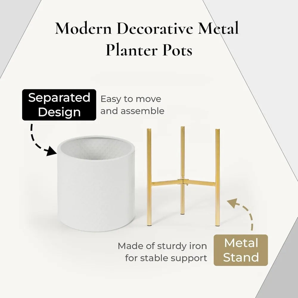 Planters for Indoor Plants Set of 2 White Planter with Gold Metal Stand Luxury Flower Pots