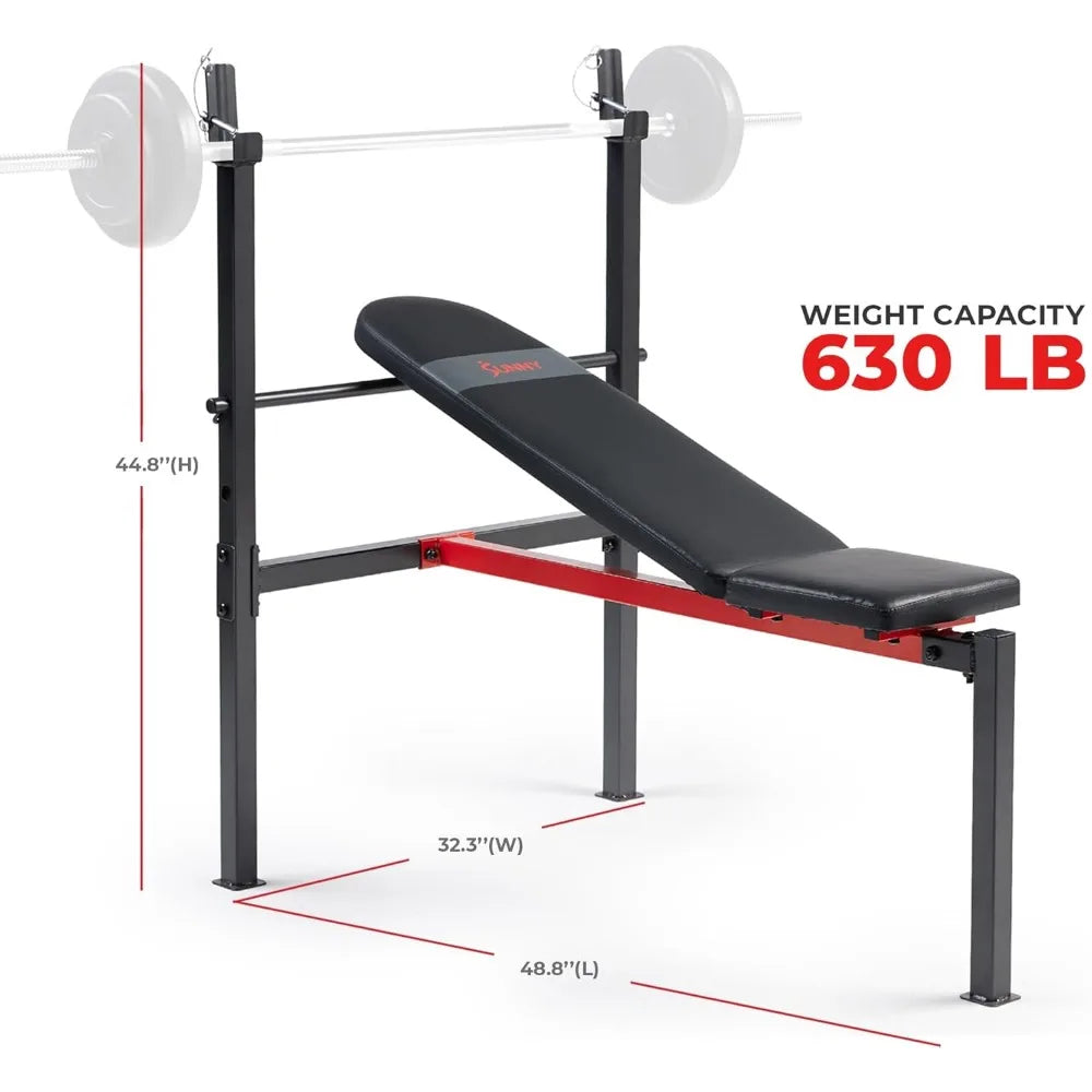Sunny Health and Fitness Compact Premium Incline Bench Press Bar Rack Set with Optional Leg Extension Developer and Preacher Curl