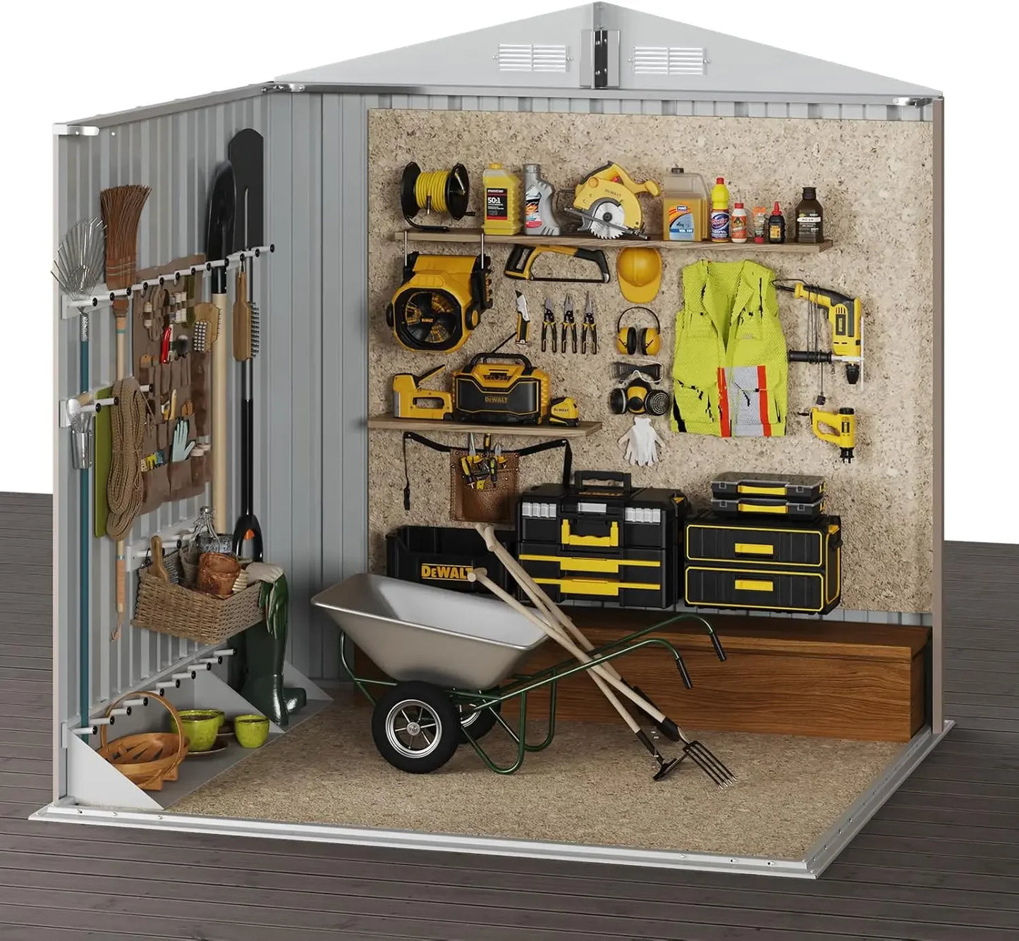 6.2x4 FT Outdoor Metal Garden Storage Shed with Lockable Doors and Slooping Roof for Backyard and Patio
