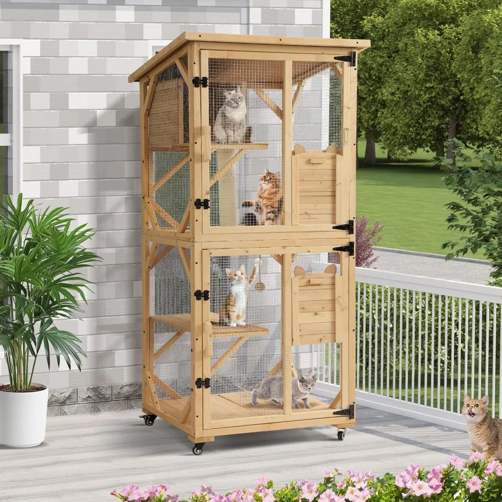 Catio Outdoor Cat Enclosure With Scratcher 4 Tier Wood House