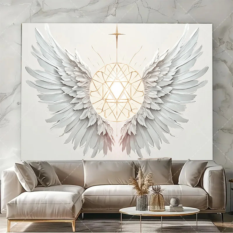 Elegant Angel Wings Wall Tapestry Boho Sunburst Design
