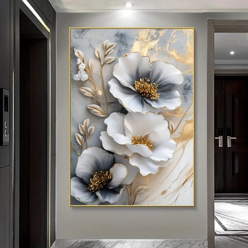 Modern Luxury Floral Canvas Mural Framed 3D Floral Painting for Bedroom and Living Room Decoration