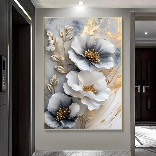 Modern Luxury Floral Canvas Mural Framed 3D Floral Painting for Bedroom and Living Room Decoration