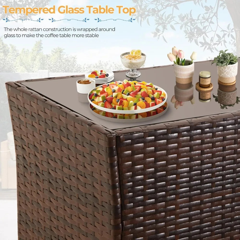 4 Piece Outdoor Patio Sectional Set Rattan Wicker Table And Chairs Loveseat