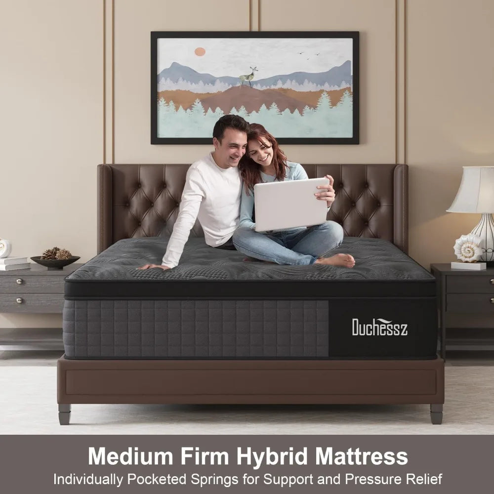 Queen 12 Inch Hybrid Mattress Black Gel Memory Foam