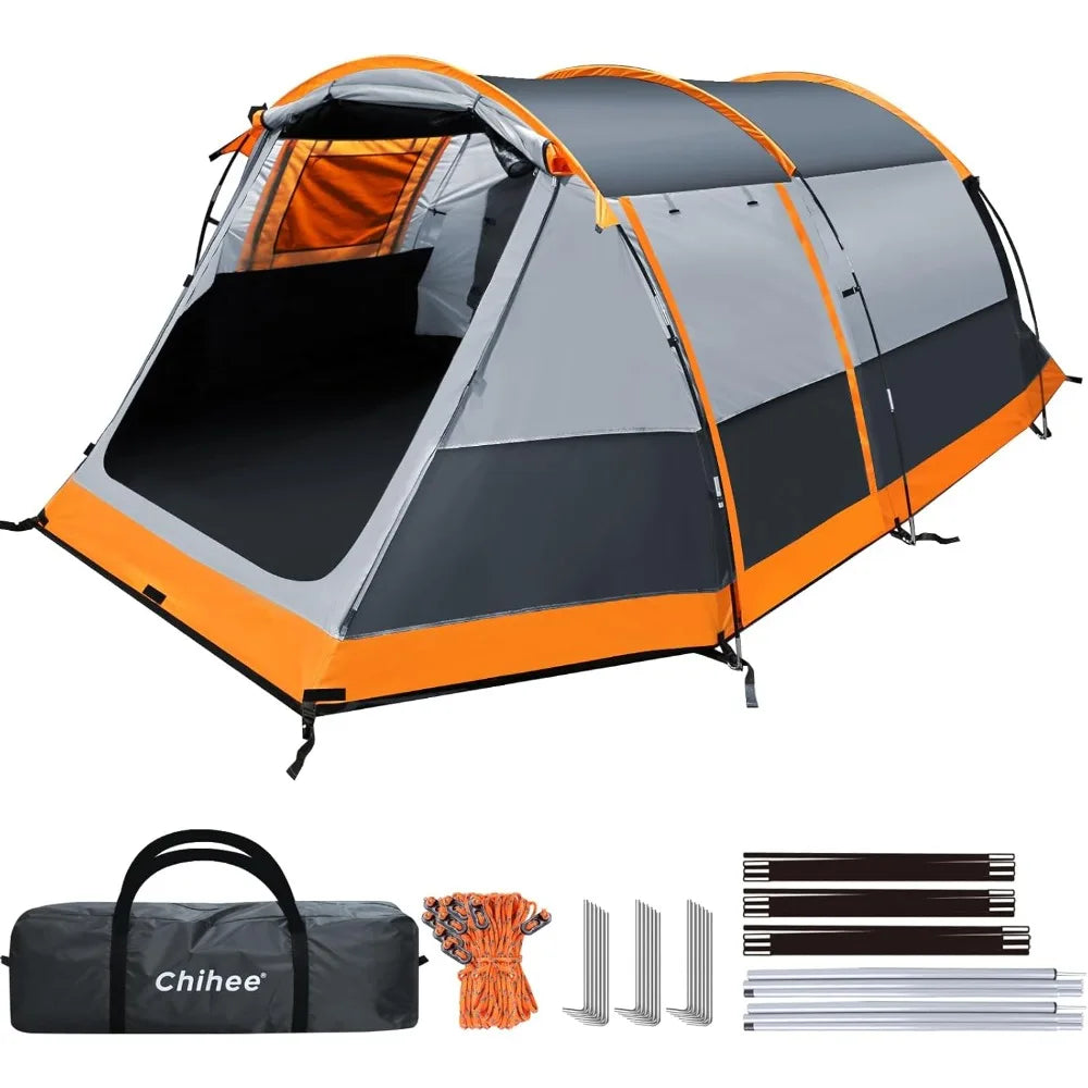 Camping Tents Tunnel Tent for 4 Person Family with 2 Doors Extra Weatherproof Outdoor Shelter for All Seasons