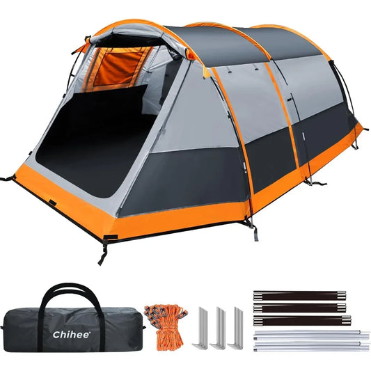 Camping Tents Tunnel Tent for 4 Person Family with 2 Doors Extra Weatherproof Outdoor Shelter for All Seasons