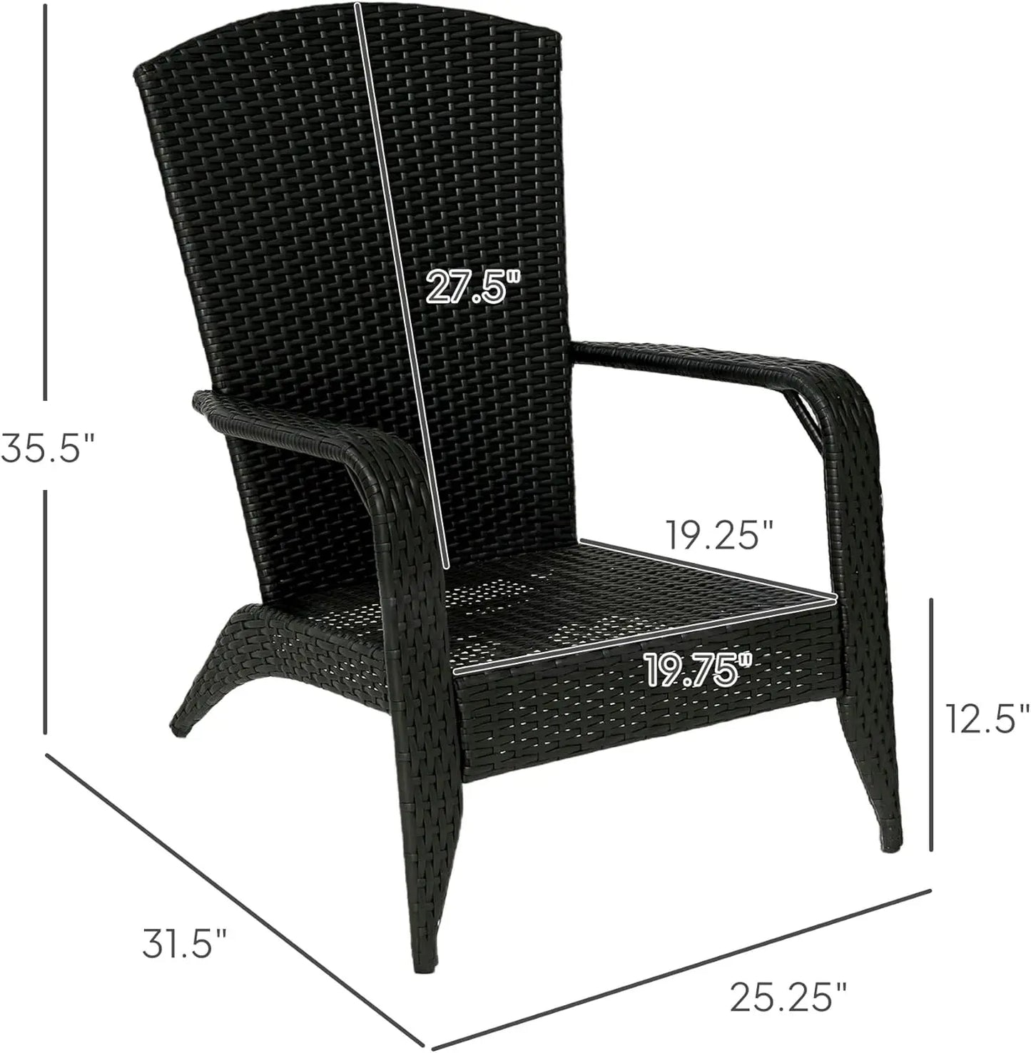 Patio Wicker Adirondack Chair Outdoor All Weather Rattan Fire Pit Chair with Soft Cushions Tall Curved Backrest and Comfortable Armrests for Deck or Garden Deep Brown Cream White