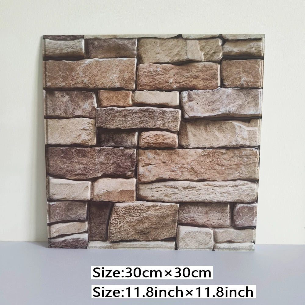 20 Pack Stone Pattern Vinyl Wall Stickers Square 11.81 Inch Fireplace Decor