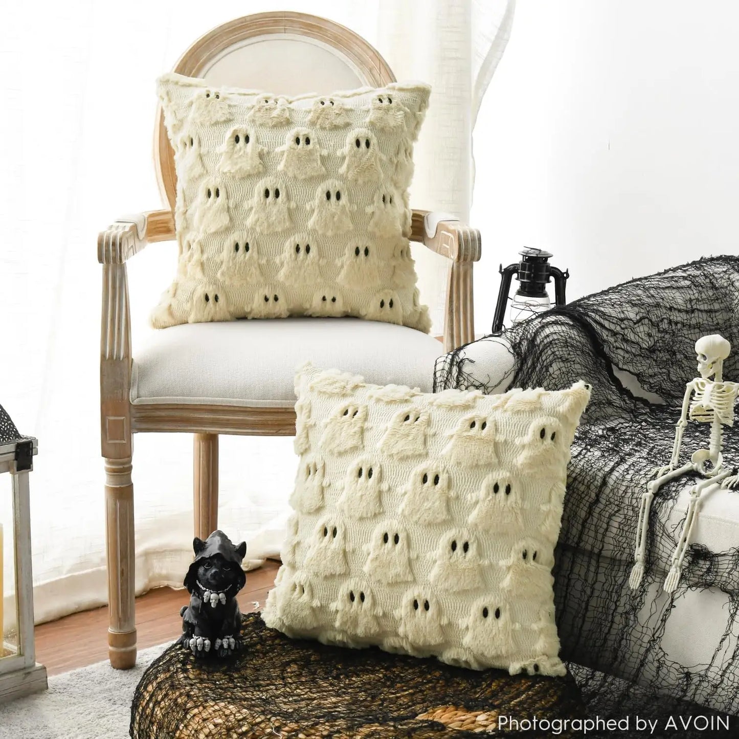 Colorlife Halloween Ghost Beige Throw Pillow Covers 2 16x16