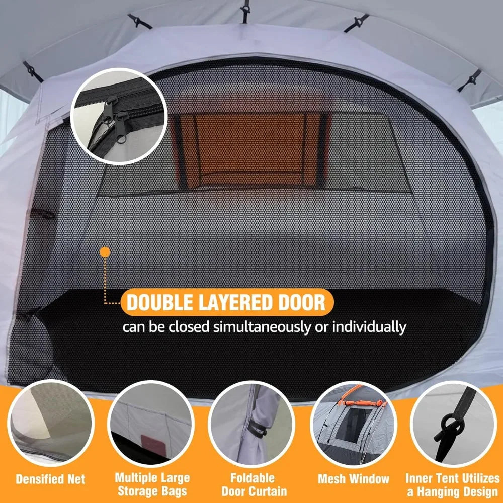 Camping Tents Tunnel Tent for 4 Person Family with 2 Doors Extra Weatherproof Outdoor Shelter for All Seasons