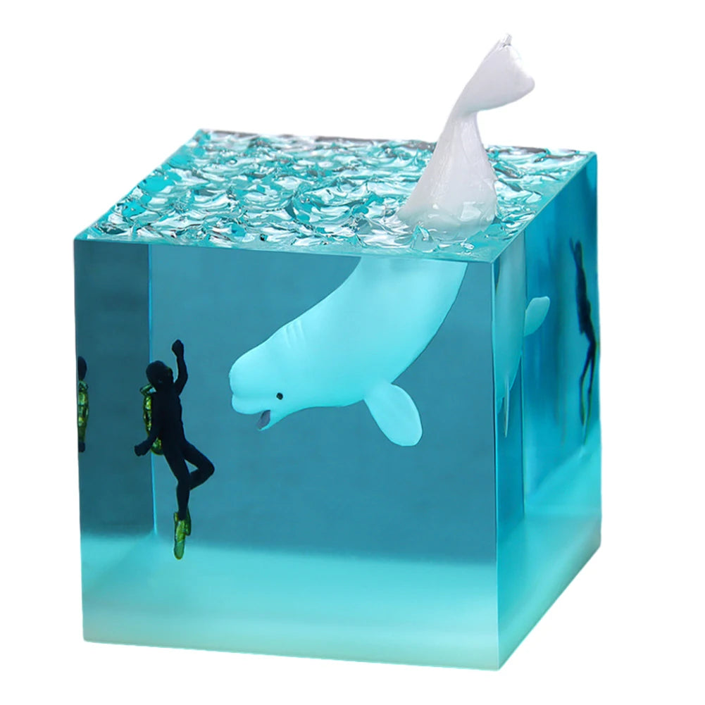 Marine Whale Cube Ornament With Light Ocean Decoration For Desktop Bookshelf