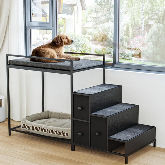 Pet Bunk Bed With Stairs And Storage Window Perch With Foam
