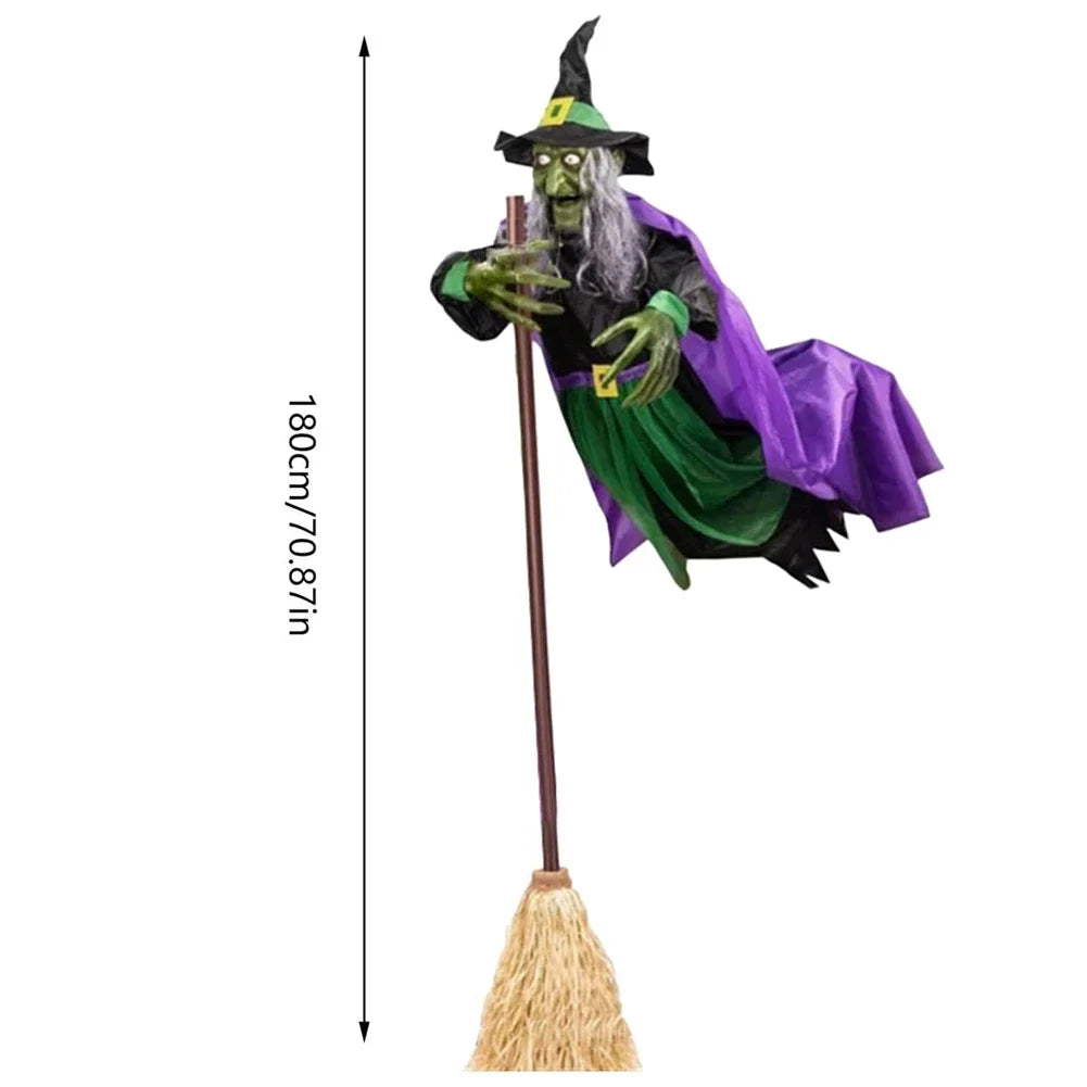 Hovering Flying Witch Decor With Scary Sound Effects Props