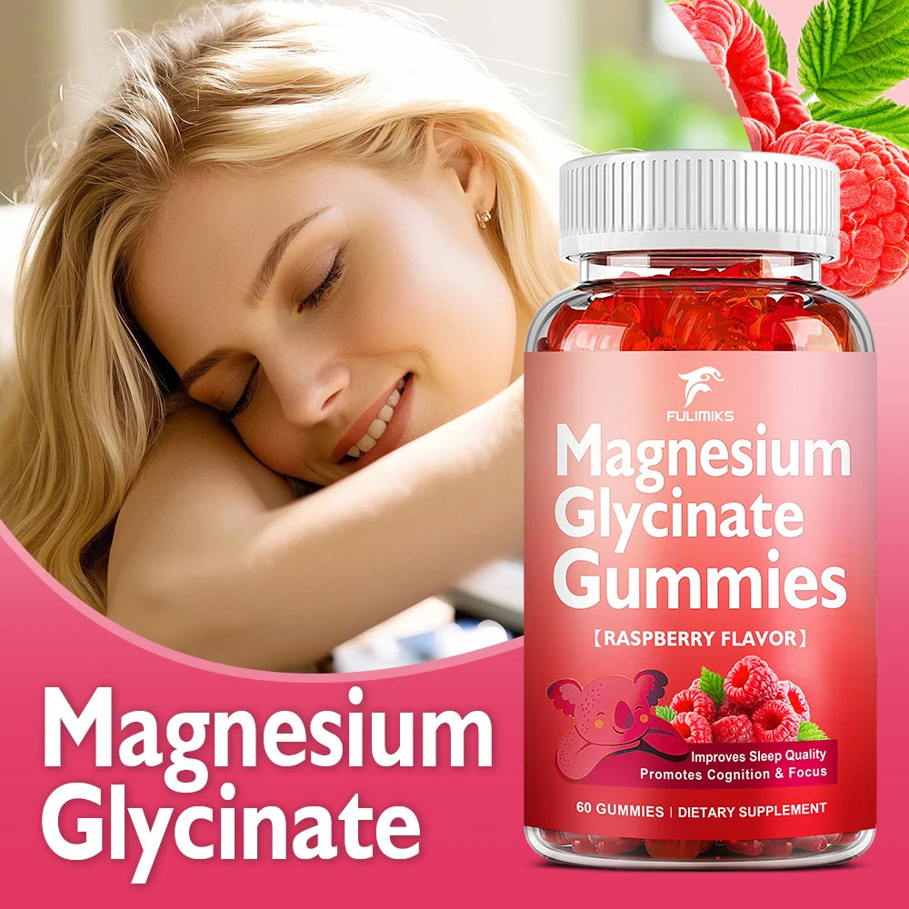 Magnesium Glycinate 500mg Gummies Supplement for Sleep, Bone Health & Mood To Help Adults Relax - 60 Gummies