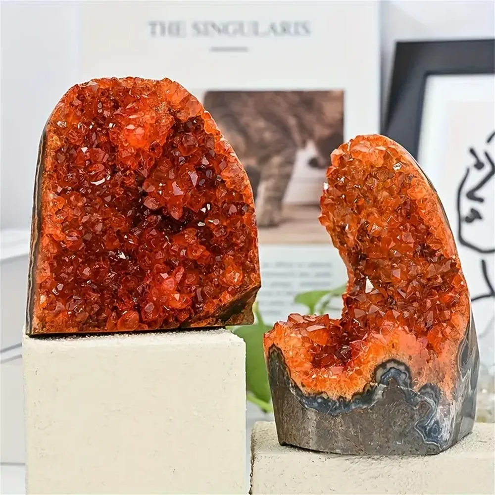 1PC Rare Orange Colorful Crystal Geode Rocks Cluster Quartz Stone Mineral Crystal Rock Ornament