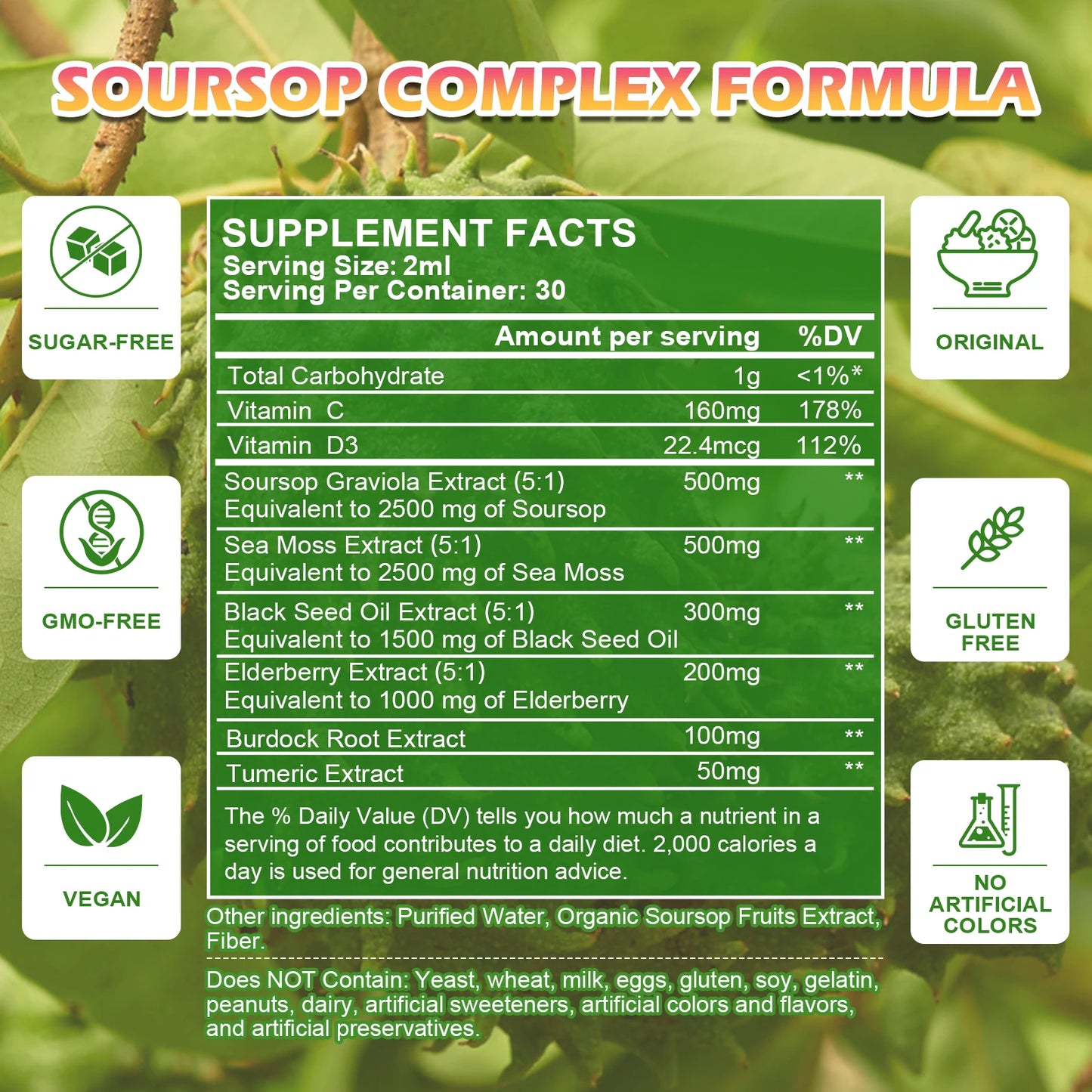 Beworths 60ml Soursop Graviola Extract Drops Support Immunity Kidney Health Detox Antioxidation Gluten Free