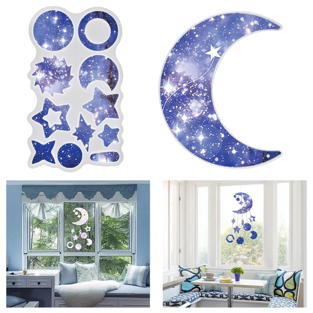 Resin Moon Wind Chimes Casting Mold Tools Silicone Crystal Mirror Mould Decor