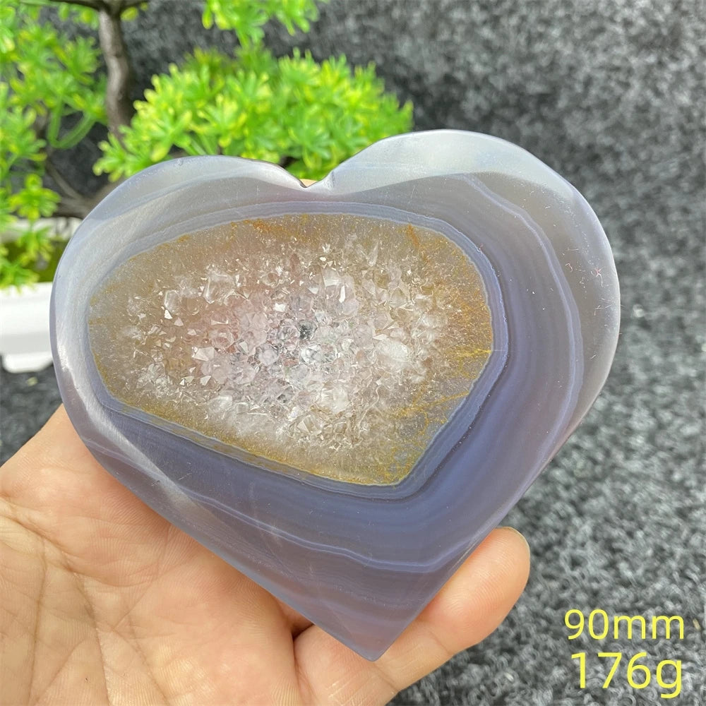 Natural Blue Agate Geode Heart Shaped Agate Reiki Healing Spiritual Meditation Home Decor Birthday Gift