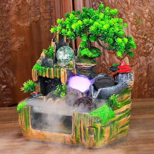 Tabletop Fountains Indoor Waterfall Fountain Indoor Water Fountains and Waterfalls with Light Desk Fountain with Plant & Mist