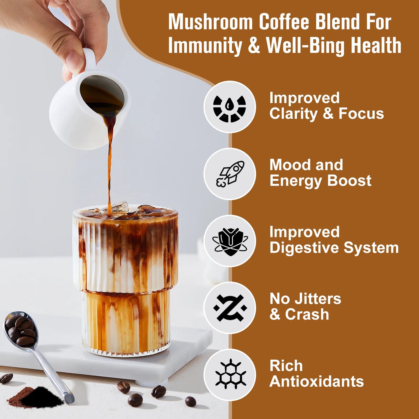 Mushroom Coffee Supplement 10 Mushroom Blend Lion's Mane Chaga Cordyceps Brain Supplements for Energy Memory and Immunity