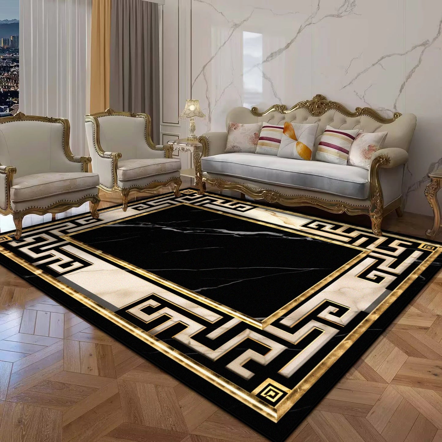 Black Gold Marble Luxury Carpet Large Area Rug for Living Room Sofa Table Anti Slip Doormat Balcony Floor Mat