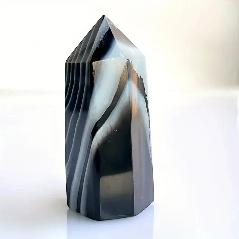 Natural Black Agate Crystal Tower for Home Decor and Gifts