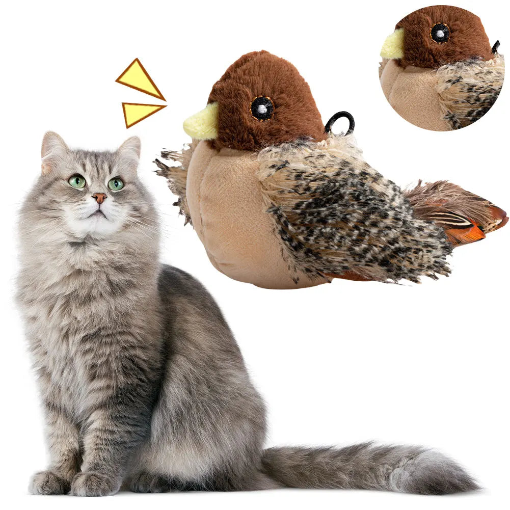Interactive Cat Toys Flapping Bird Toy Flying Wings Sparrow Catnip Plush Interactive Toy