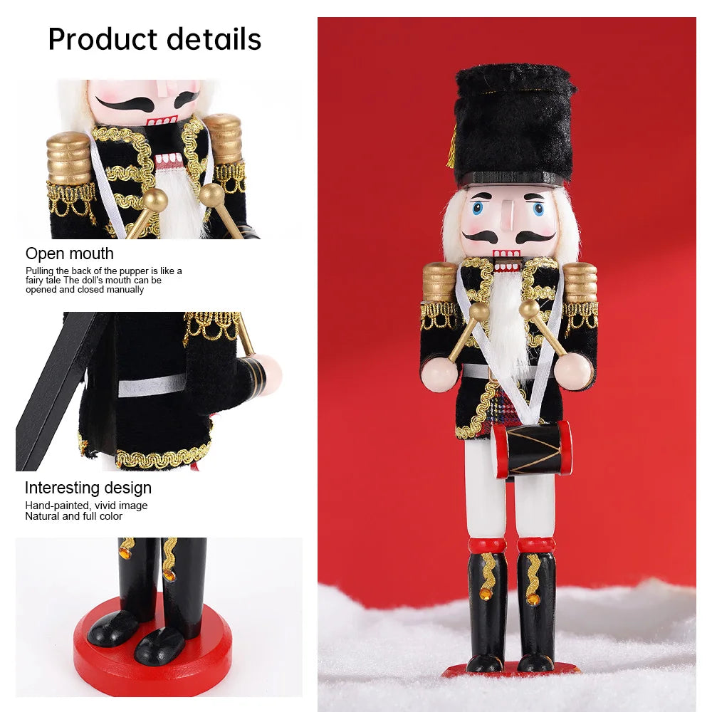 30cm Wooden Nutcracker Soldier Puppet Statues Christmas Gift Home Decor