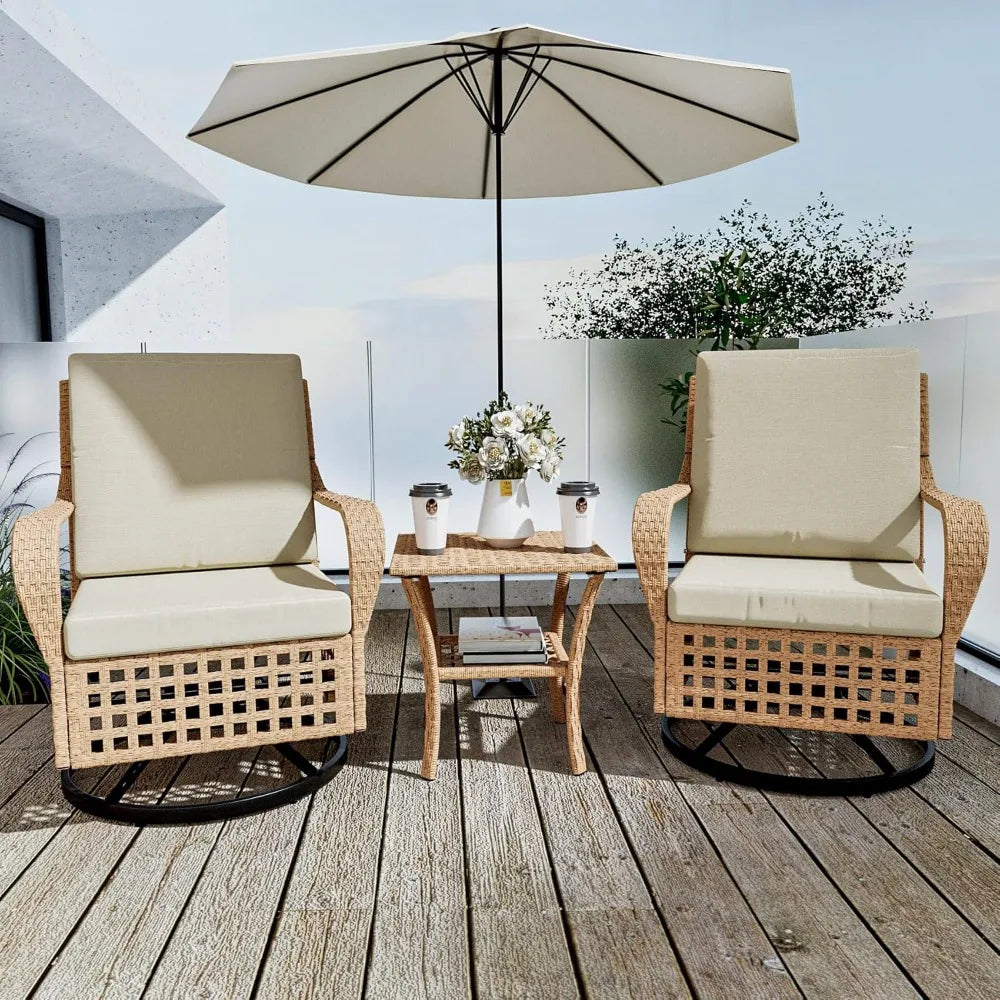3 Piece Outdoor Swivel Rocker Patio Chairs Set 360 Degree