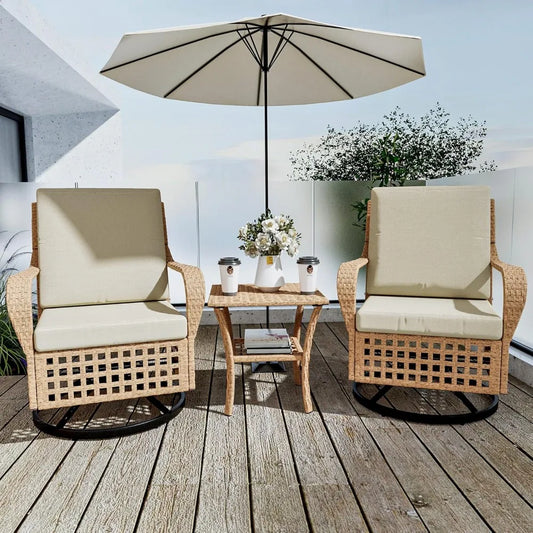 3 Piece Outdoor Swivel Rocker Patio Chairs Set 360 Degree