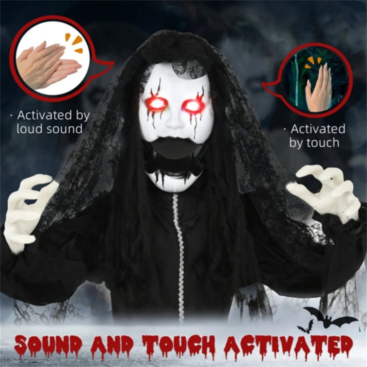 Touch Or Sound Activated Zombie Bride Halloween Decor