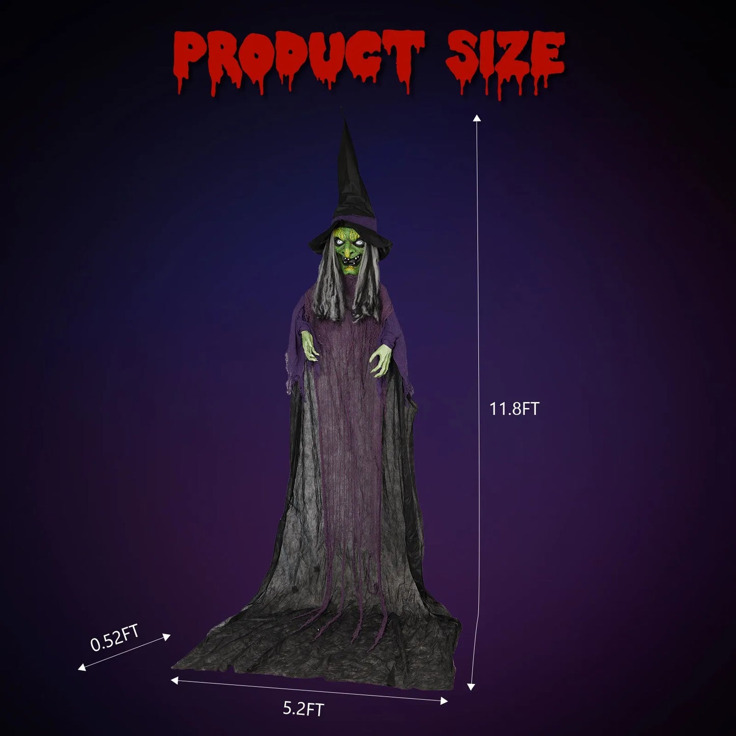 12 Feet Animated Halloween Witch Prop Voice Control