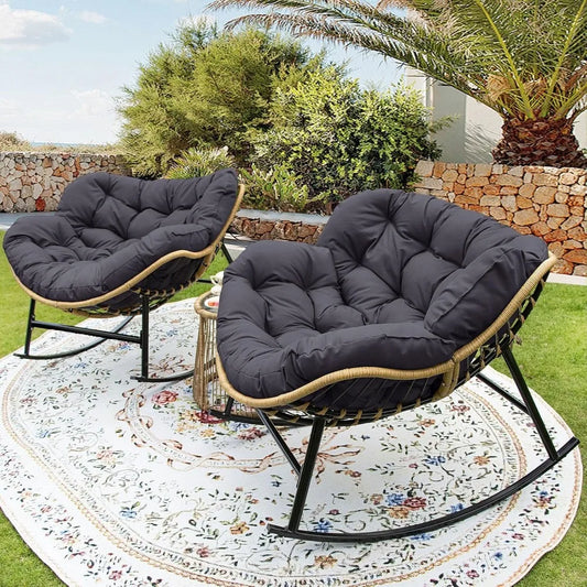 Rocking Egg Chair 2 Piece Outdoor Papasan Brown Wicker